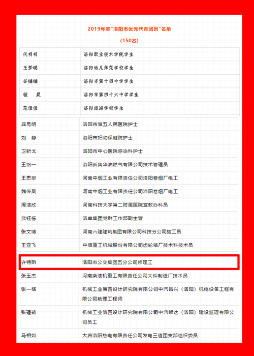 公交五分公司、許特斯受到團市委表彰
